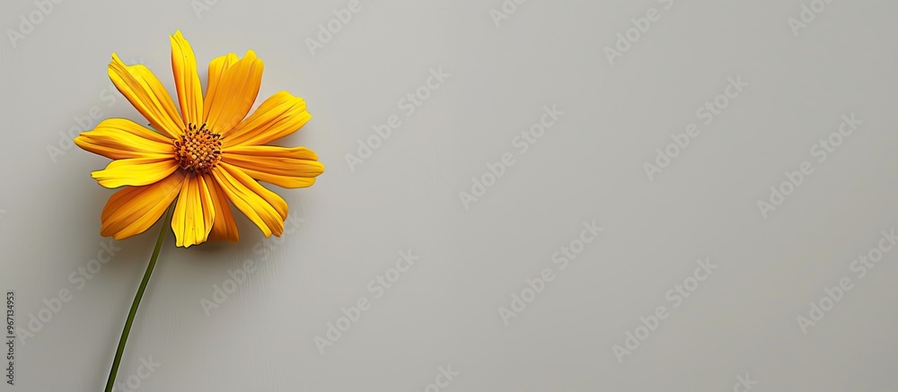 Aufkleber a solitary vibrant yellow flower against a plain background with space for text or design known as a