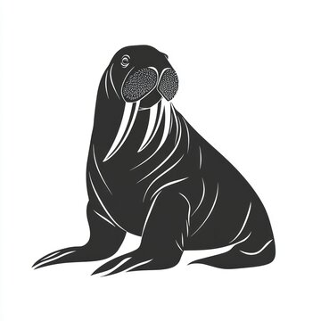 black walrus sitting, white background clip art preview