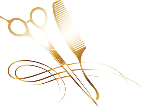 recommend clip art: Golden scissors and comb symbol of beauty salon