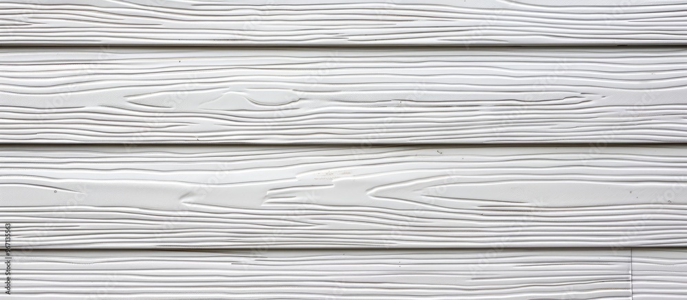 Poster detailed close up shot of white vinyl siding exhibiting a realistic wood grain texture background wi