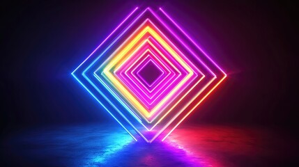 Obraz premium Vibrant neon diamond shapes glowing in a dark space, creating a captivating and energetic atmosphere for modern designs.