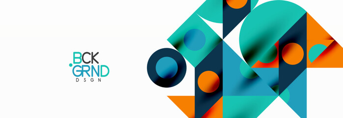 Obraz premium Trendy colorful circles, lines, arrows, triangles and other geometric shapes. Vector Illustration For Wallpaper, Banner, Background, Card, Book Illustration, landing page