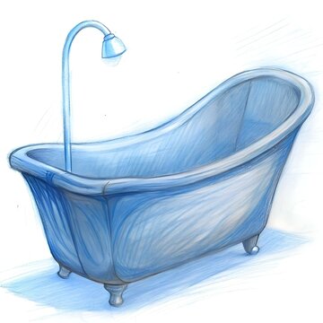 recommend clip art: A charming hand drawn illustration of a classic bathtub with a shower head. perfect for adding a touch of vintage style to your designs.