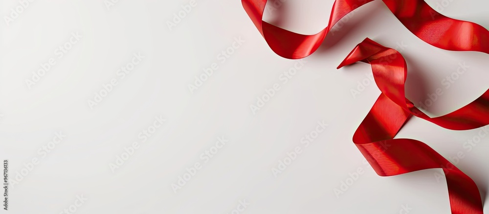 Aufkleber top view of an elegant red ribbon on a white background with room for text in the image. creative ba