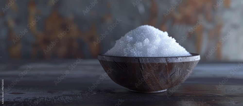 Aufkleber On a dark backdrop lies cane sugar in a bowl with a blurred background perfect for adding text or other elements in the unused space within the image. Creative banner. Copyspace image
