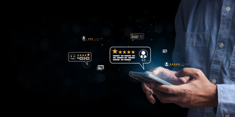 Customer review satisfaction feedback survey concept. Customer can evaluate quality of service leading to reputation ranking of business.