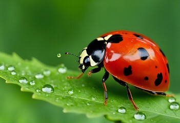 Naklejka premium A Ladybug / Ladybird clinging to some grass.