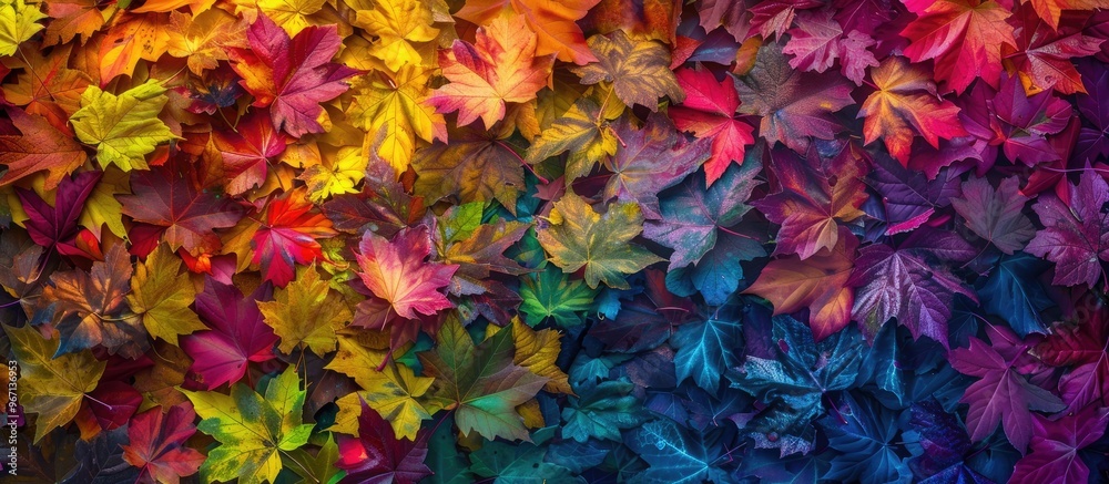 Poster In the fall season maple leaves transform into a beautiful array of colors against copy space images portraying nature s stunning transformation