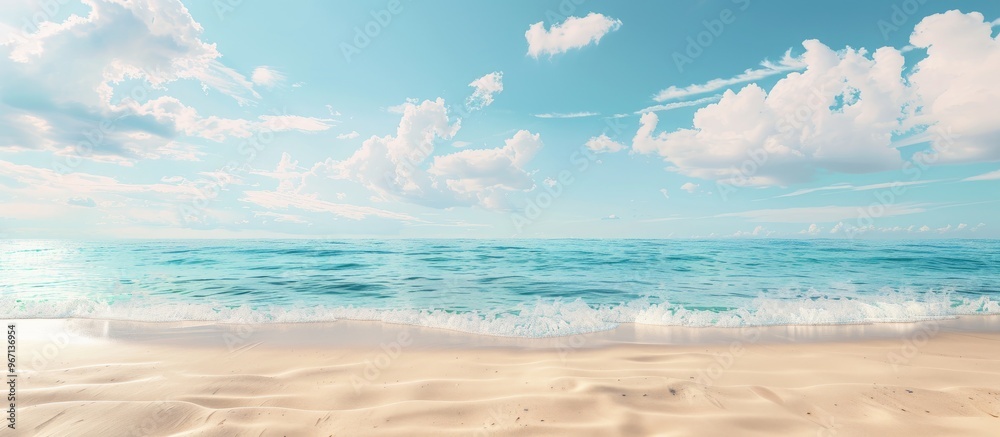 Poster A serene scene with beige sand and a tranquil blue sea under the sunny sky ideal for adding a copy space image