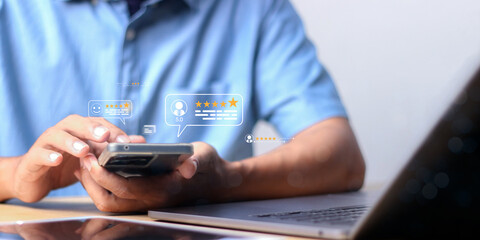 Customer review satisfaction feedback survey concept. Customer can evaluate quality of service leading to reputation ranking of business.