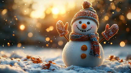 Winter holiday background banner cute snowman Merry christmas and happy new year