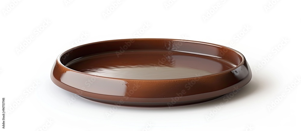 Sticker New empty brown ceramic tray with clipping path isolated on white background for copy space image