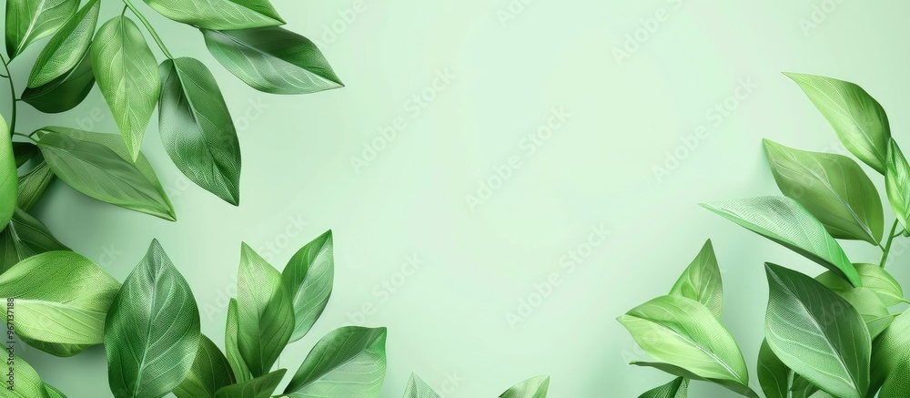 Aufkleber color background with green leaves and ample copy space image