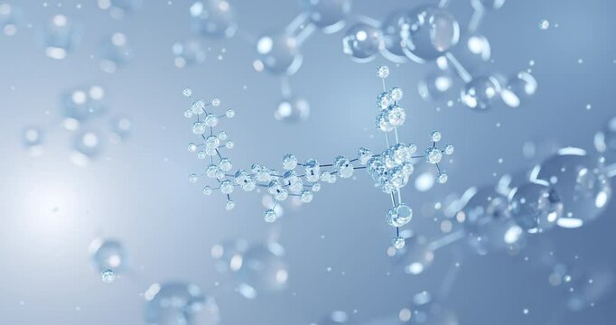 Ponatinib, rotating 3D model of antineoplastic agents, seamless looped video, molecular structure with selective focus