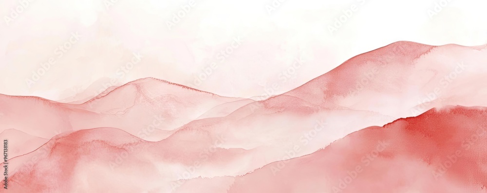 Poster soft pink watercolor landscape with gentle hills and serene tones, perfect for adding a touch of cal