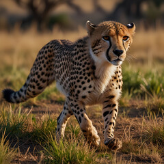 Obraz premium photo wildlife cheetah running on savanna