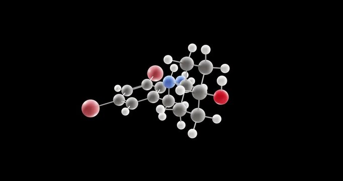 Ambroxol molecule, rotating 3D model of mucolytic agent, looped video on a black background