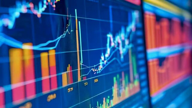 Grafik analisis data pasar dengan grafik batang dan garis.