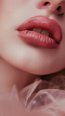 Close-Up of Glossy Pink Lips with Soft Lighting