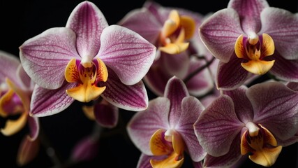 Beautiful shiny orchids on black background.