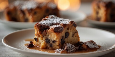 Gourmet Chocolate Chunk Bread Pudding with Sweet Brown Sugar.