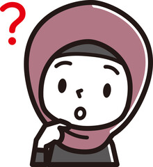 ヒジャブを着用した女性　表情のアイコン　考える