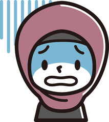 ヒジャブを着用した女性　表情のアイコン　青ざめる