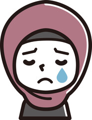 ヒジャブを着用した女性　表情のアイコン　泣く