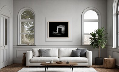 Modern luxury living room with elegant decor and minimalistic design..