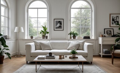 Modern luxury living room with elegant decor and minimalistic design..