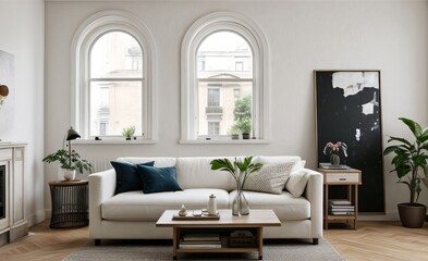 Modern luxury living room with elegant decor and minimalistic design..