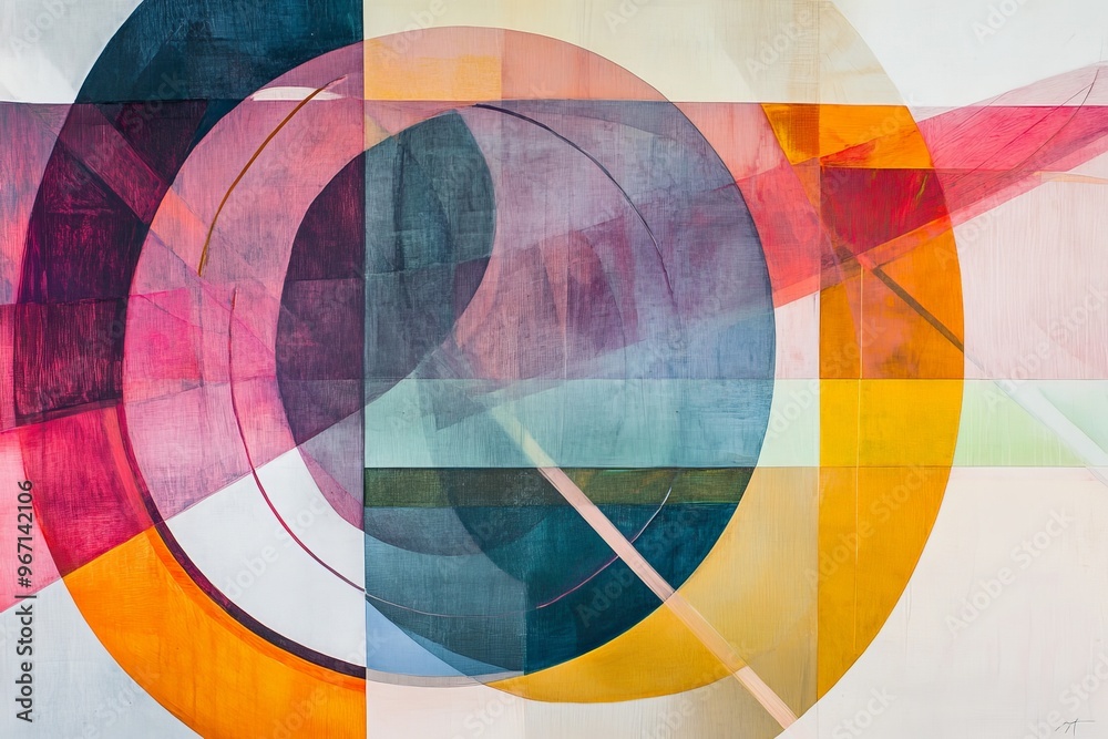 Aufkleber An abstract artwork featuring overlapping circular shapes in soft pastel hues, creating a serene and harmonious composition that soothes the viewer.