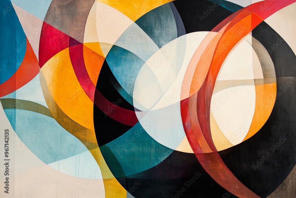 Aufkleber this painting features intertwined circular shapes in bright colors, creating a vibrant and engaging