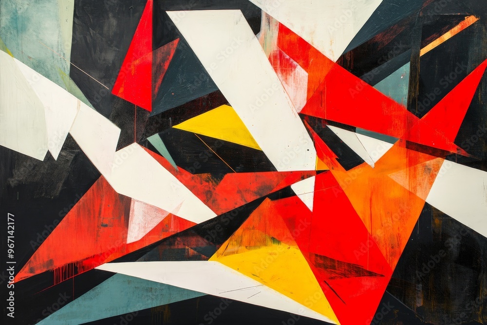 Fototapete This image features an edgy abstract design with sharp angular shapes and a fiery red color palette, evoking feelings of passion, intensity, and modern artistic expression.
