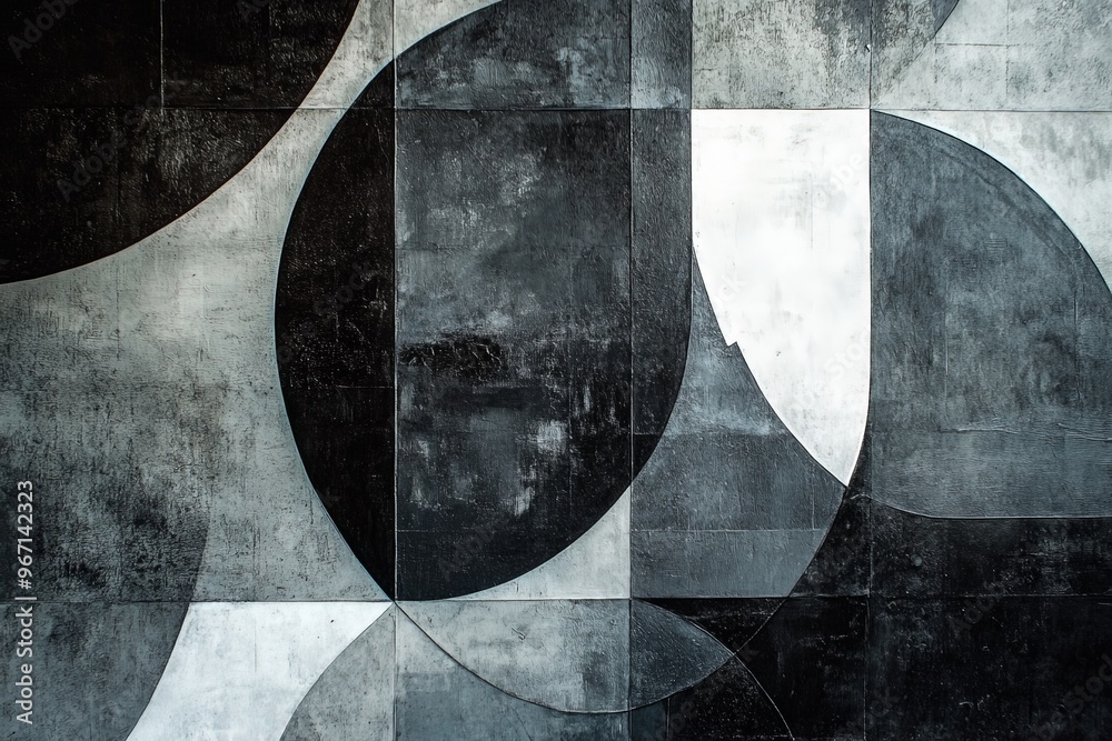 Aufkleber This complex grayscale abstract features overlapping shapes and lines, creating a visually intense and dynamic image with deep contrasts and sophisticated geometric patterns.