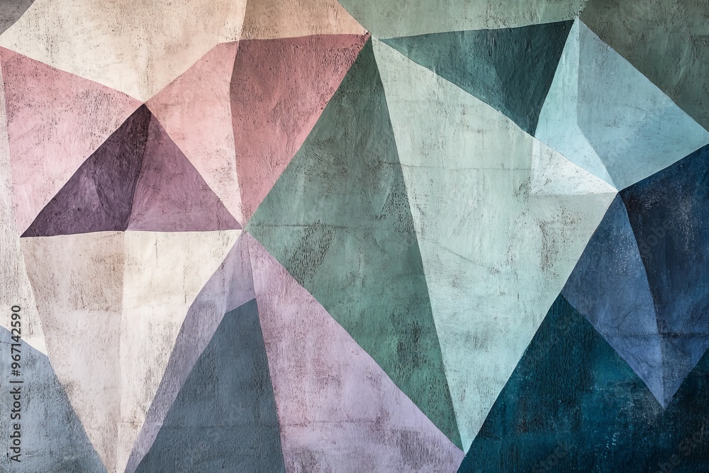 Poster This image showcases an intricate geometric design using pastel color tones. The abstract forms create a visually engaging and aesthetically pleasing arrangement.