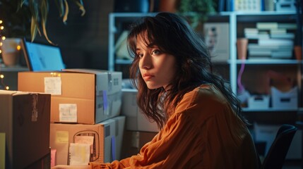 49. checking product on stocks or parcels. Small business working at home office.