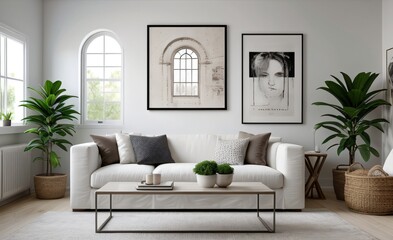 Modern luxury living room with elegant decor and minimalistic design..