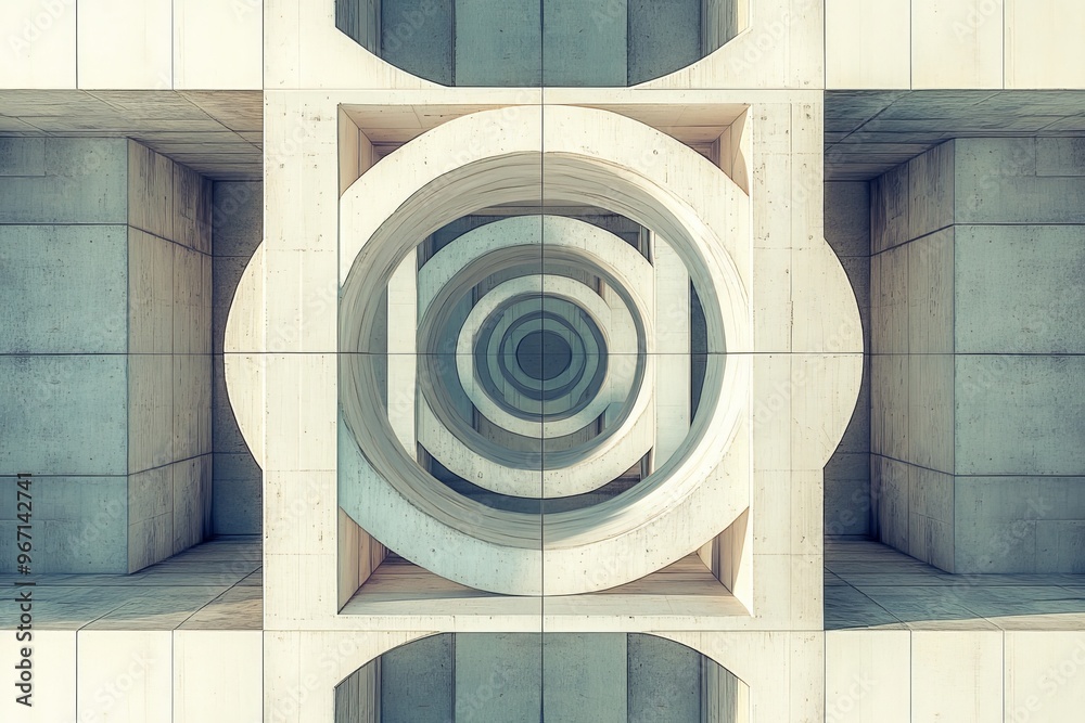 Leinwandbilder A minimalistic architectural design featuring concentric circles in a concrete structure, symbolizing modernism, precision, and structural engineering in minimalist style.