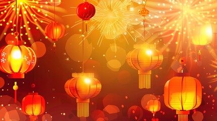 Chinese New Year background with lanterns and golden decorations