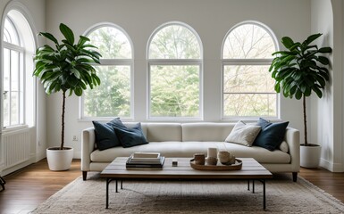 Modern luxury living room with elegant decor and minimalistic design..