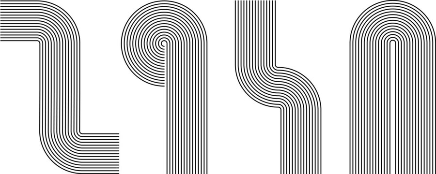 set of arch circle geometric abstract shapes line art Contemporary mid century, modern aesthetic linear arch arches