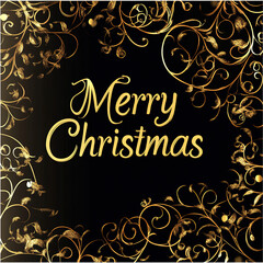Obraz premium Festive Golden Christmas Card with Ornamental Swirls and Elegant Typography for Holiday Greetings