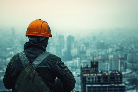 Construction Worker Gazing at a Cityscape