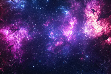 Vivid and colorful night sky with twinkling stars and swirling nebulae, creating a mesmerizing space galaxy illustration. Perfect for backgrounds on posters, banners, covers, or greeting cards.