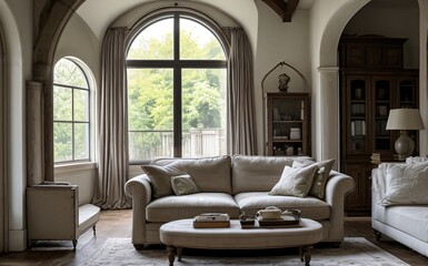 Modern luxury living room with elegant decor and minimalistic design..