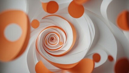 An white and orange paper design with a spiral shape.