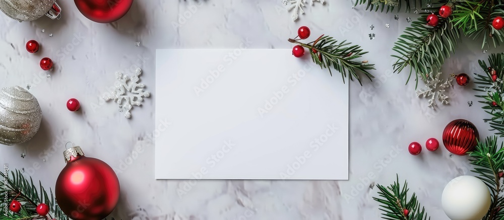 Leinwandbilder a christmas card mockup featuring a white blank area for text alongside festive new year decorations