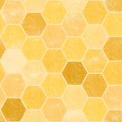 Watercolor honeycomb seamless pattern vector. Pastel light and dark yellow beehive background. Organic sugar. Hexagonal or mosaic wall. Simple design for fabric, print, wrapping, paper, cover, decor.
