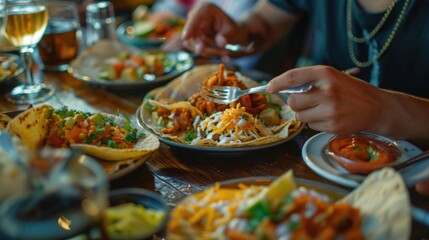 Group of friends sharing meal together, great for family gatherings or social events
